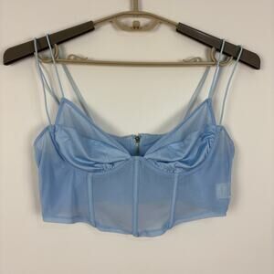 Princess Polly Bamba top blue US 12 corset bustier crop sheer strappy 90s Y2K